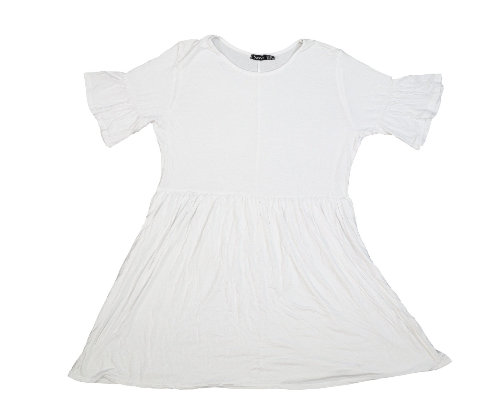 Boohoo Dress Womens 12 White Crew Neck Ruffle Bell Sleeve Swing Short Casual