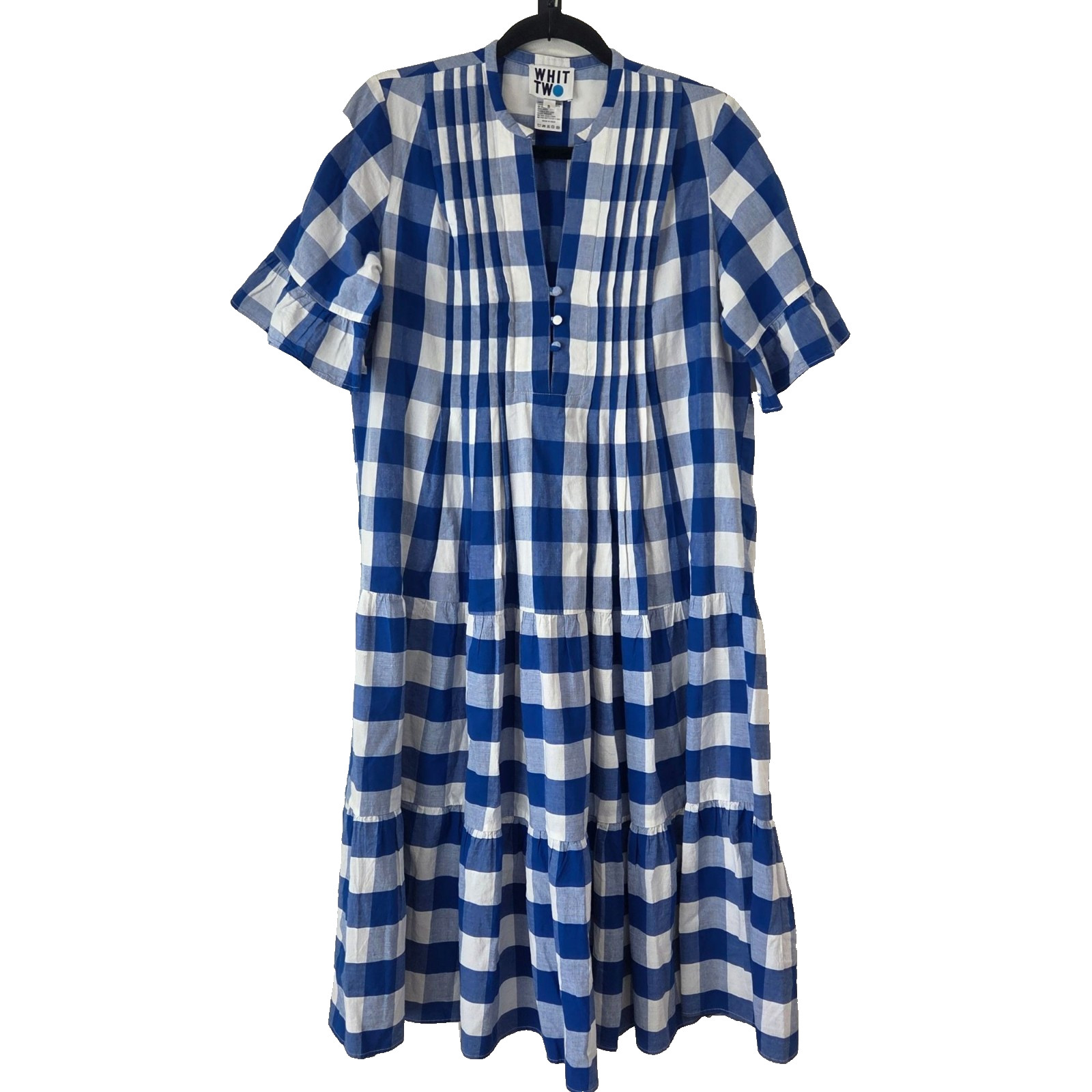 Anthropologie Whit Two Blue Gingham Midi Dress Cottagecore Women’s S