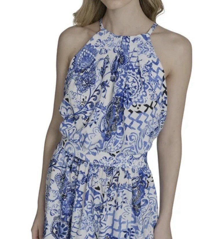 💙 Falling Flowers Blue & White Halter Dress | NWT | Size XL