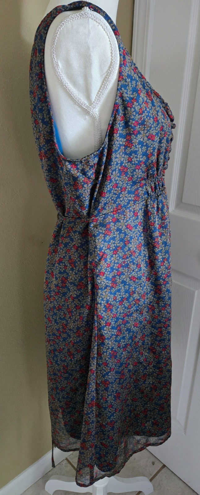 Converse One Sleevless Tie Waist Ruffle Front Floral Dark Blue Dress Size XL
