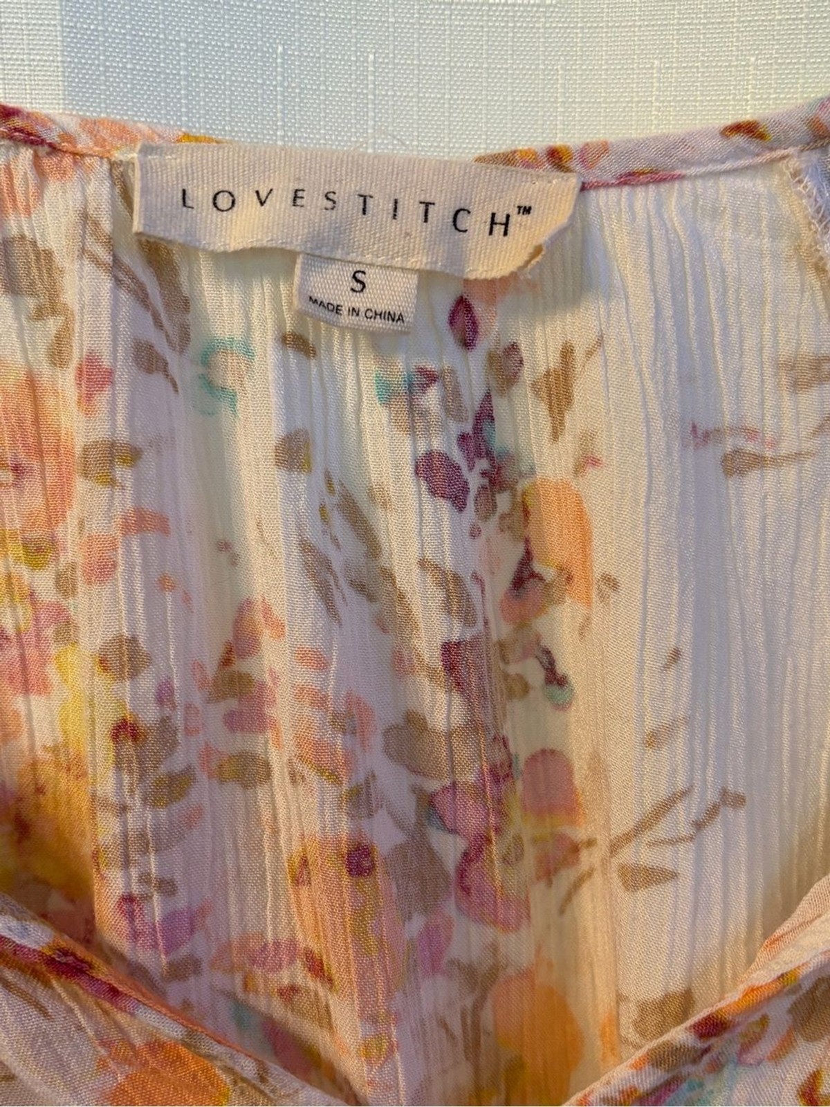 Lovestitch Cream Floral Peasant Blouse with Pink & Yellow Blossoms