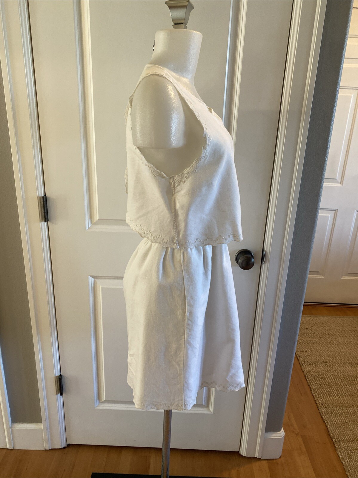 Madewell White Eyelet Overlay Open Back Dress Size 6/S Sleeveless Beachy Boho