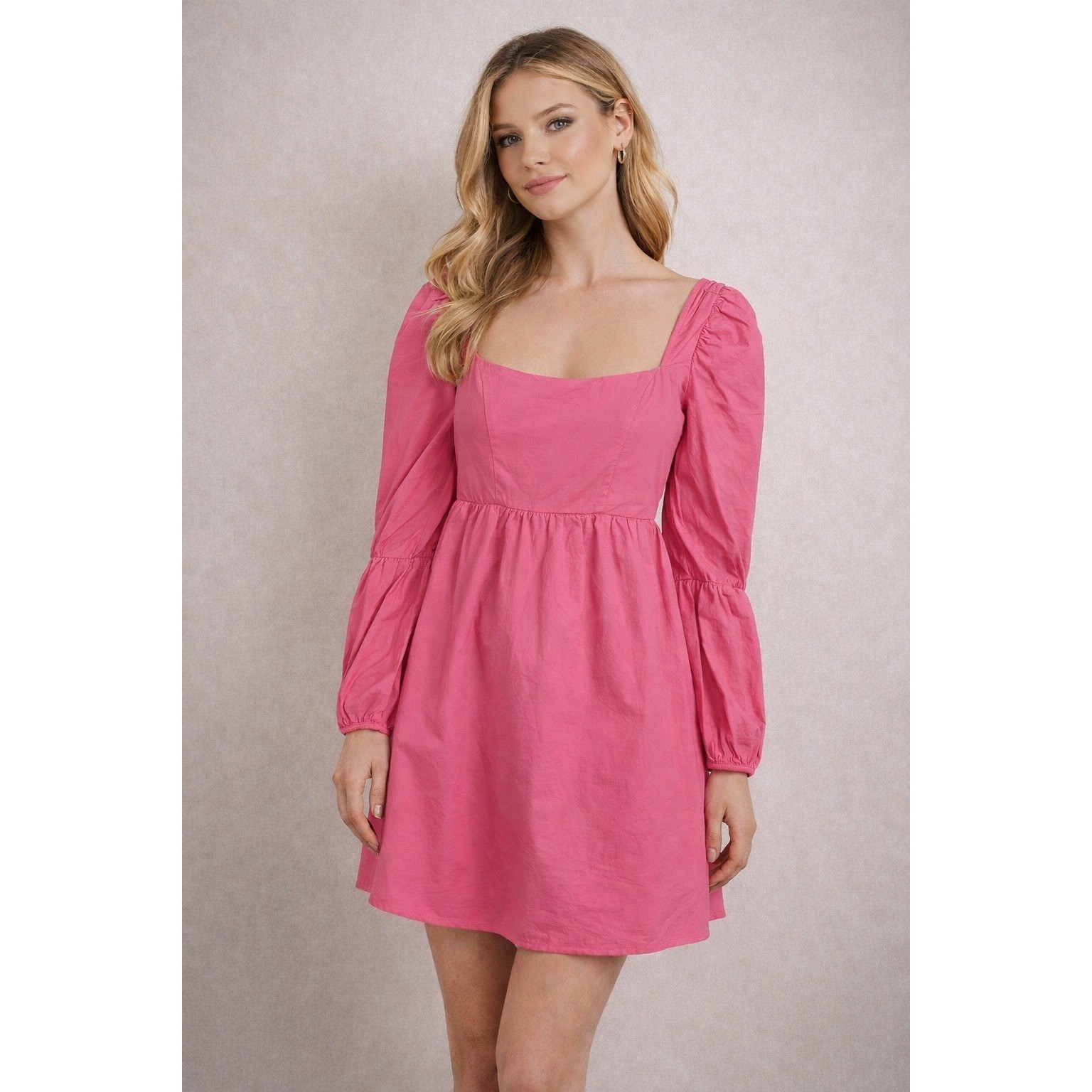 All About May Pink Puff Sleeve Cutout Back Mini Dress US 6 Barbiecore