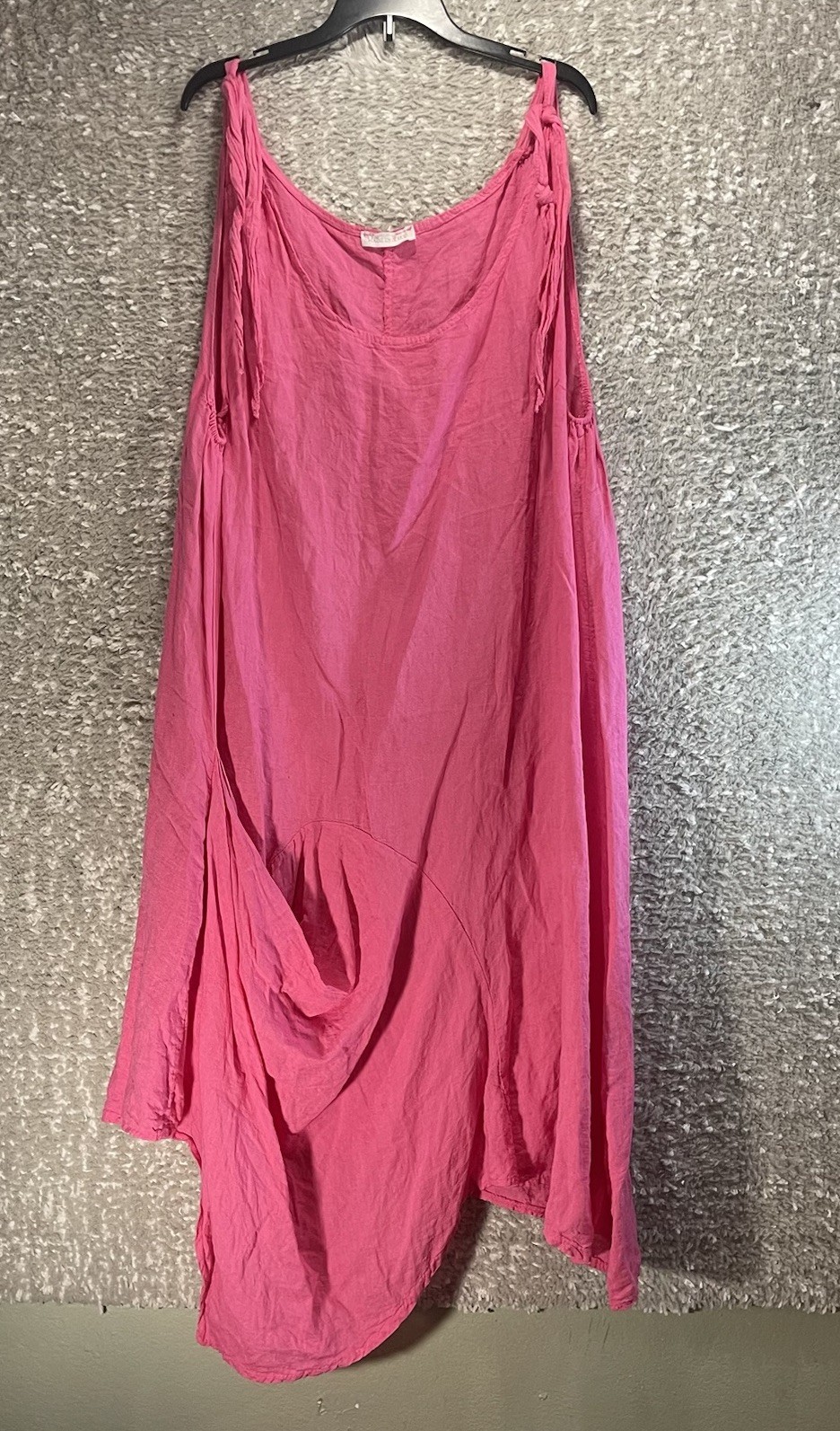Made In Italy Linen One Size Pink Asymmetric Bohemian Midi Dress Lagenlook