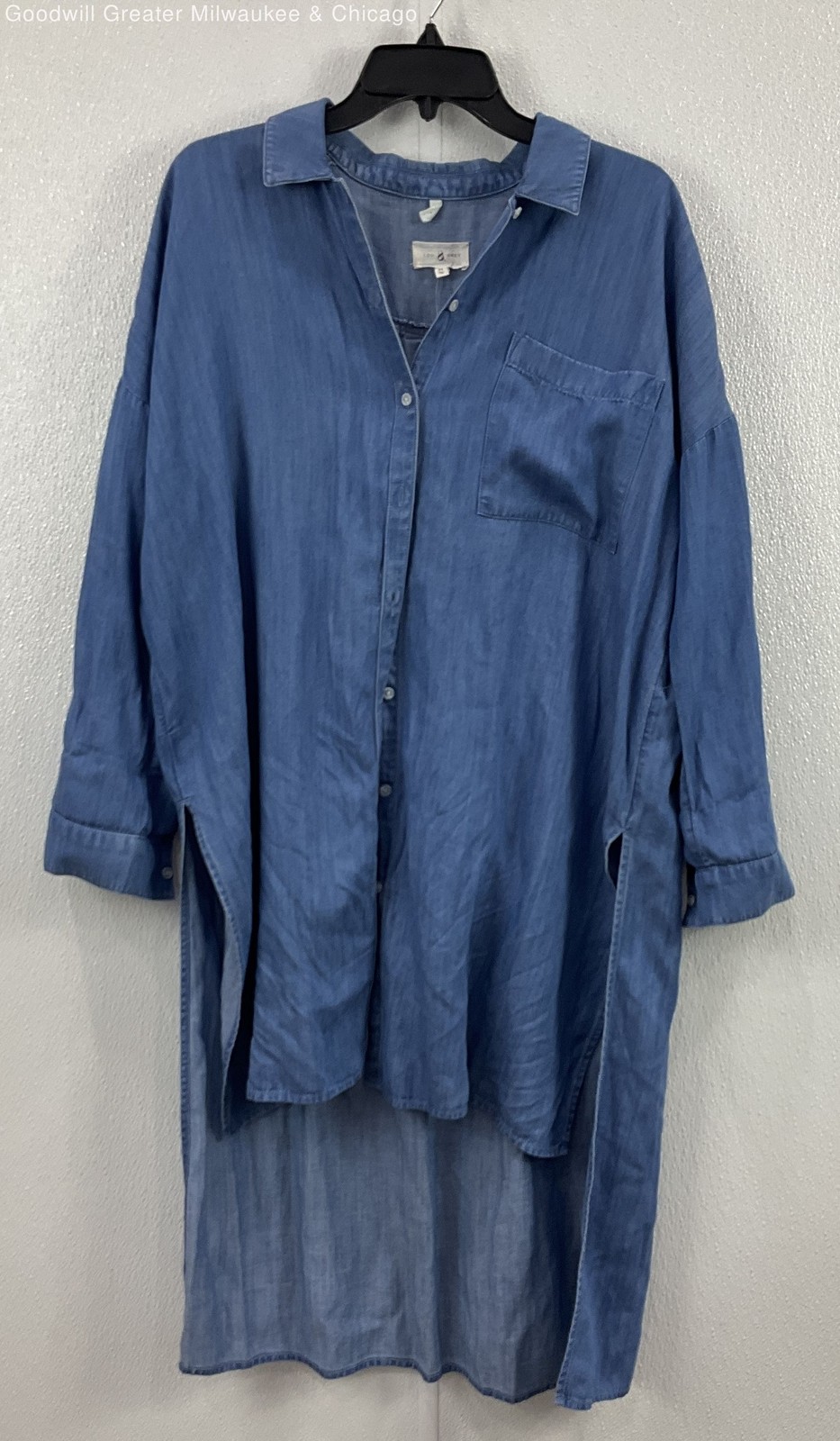 NWT Lou & Grey Women Washed Blue Denim Long Sleeve Button-up Dress Size Medium