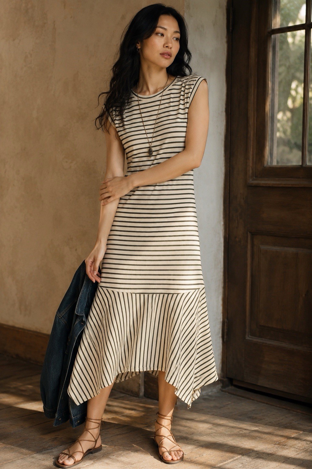 Daily Practice Anthropologie Highline Dress Sz XS Striped Ribbed Open Back Midi