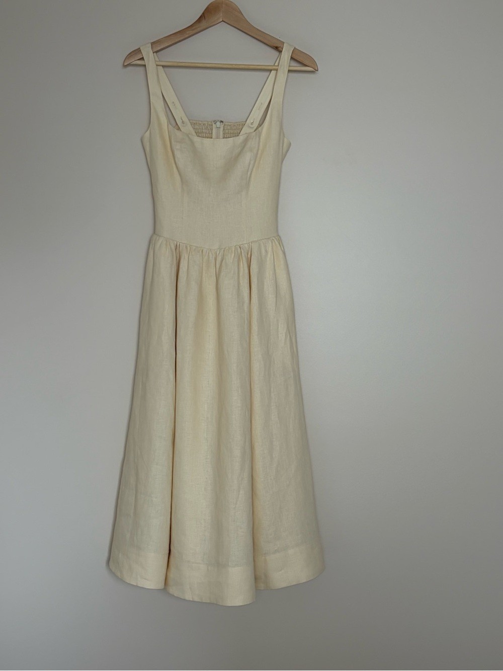 NEW Reformation Janu Square Neck Midi Linen Dress Sugar Light Yellow US 0 UK 4