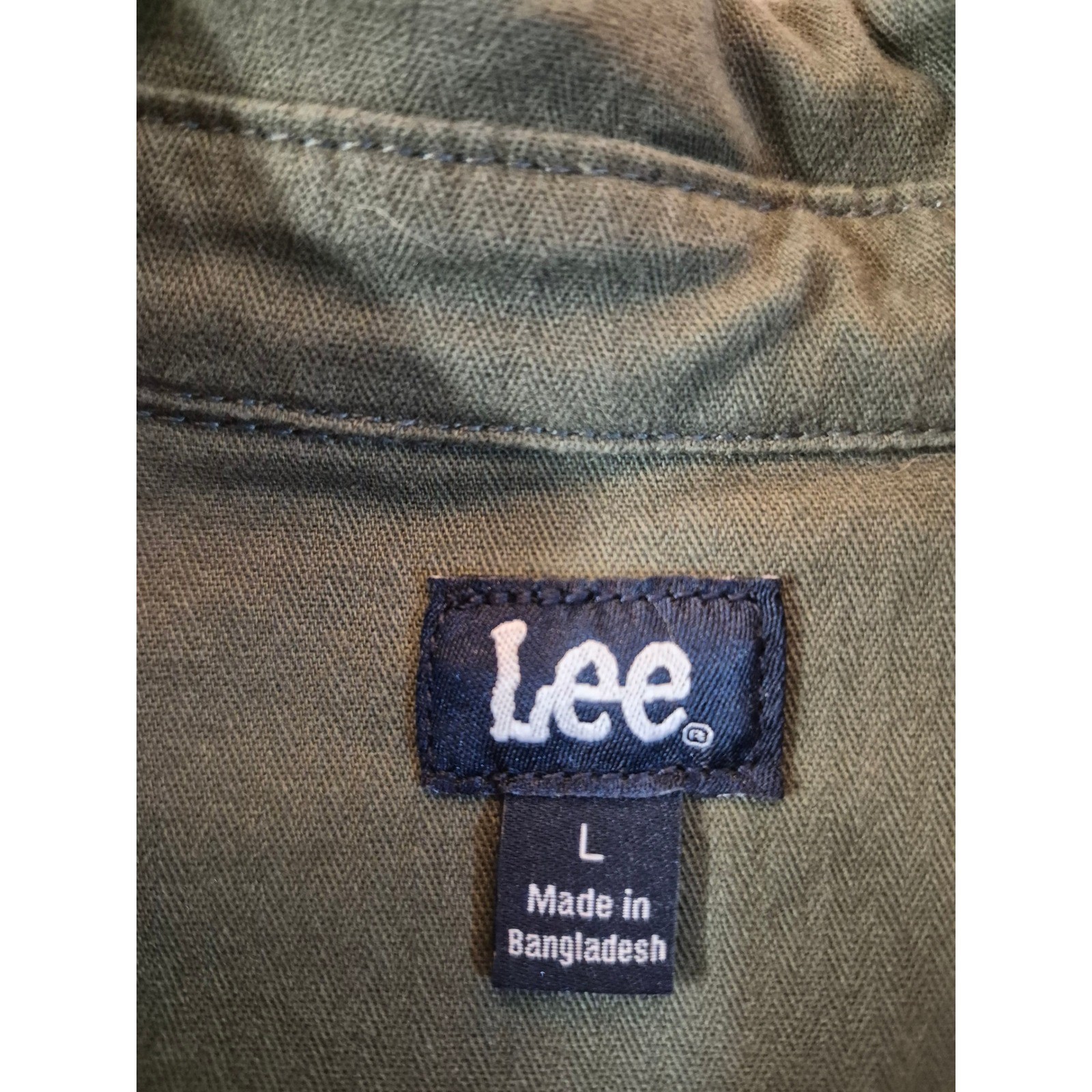 Lee Olive Green Western Pearl Snap Front Utility Shirt Dress Long Sleeve Large