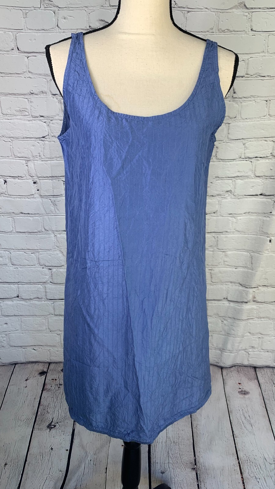 Eileen Fisher Washed 100% Silk Taffeta Dress Sleeveless Tie Pleats Trimmed Hem M