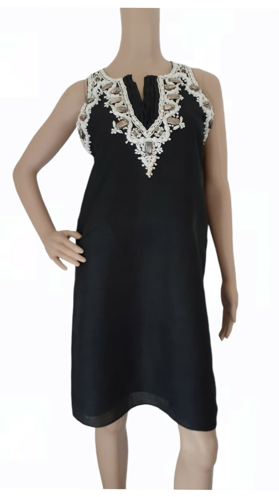 Sachin Babi Ankasa Metal Embellished Tunic Shift Dress Sleeveless Crochet NeckS