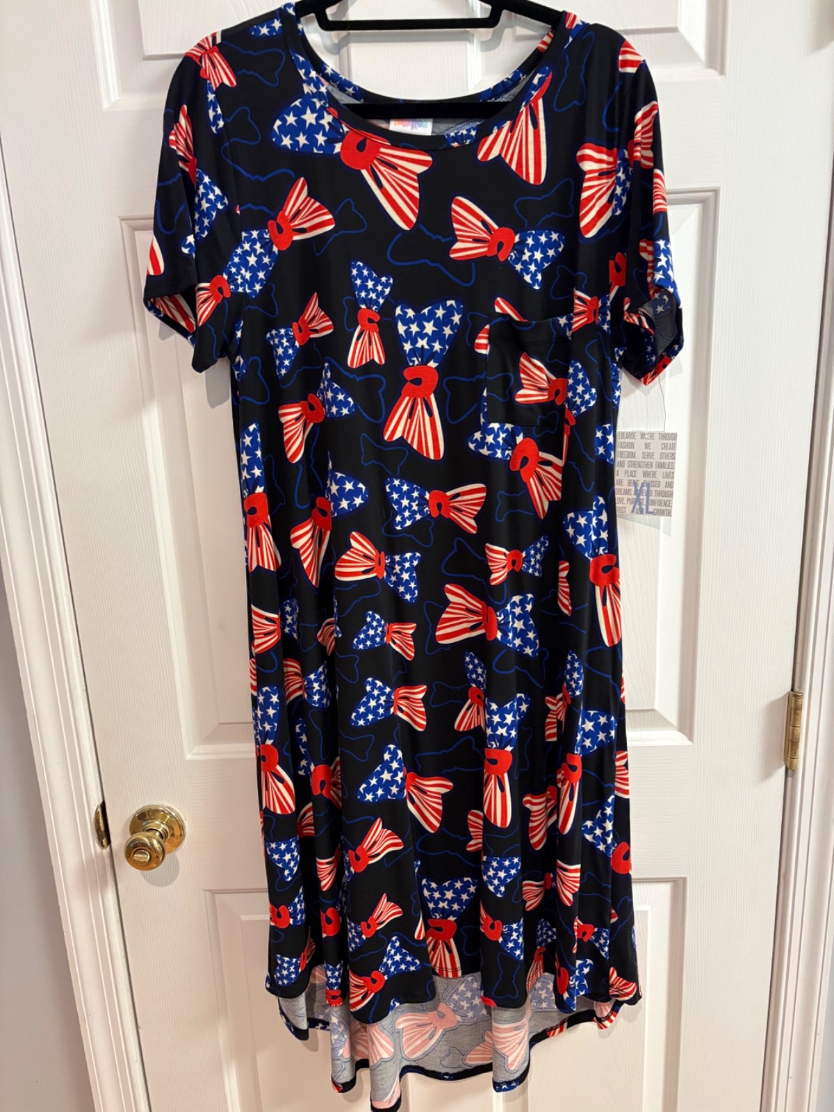LuLaRoe NWT Carly dress XL (16-18); Americana Patriotic Bowties; AMAZING!