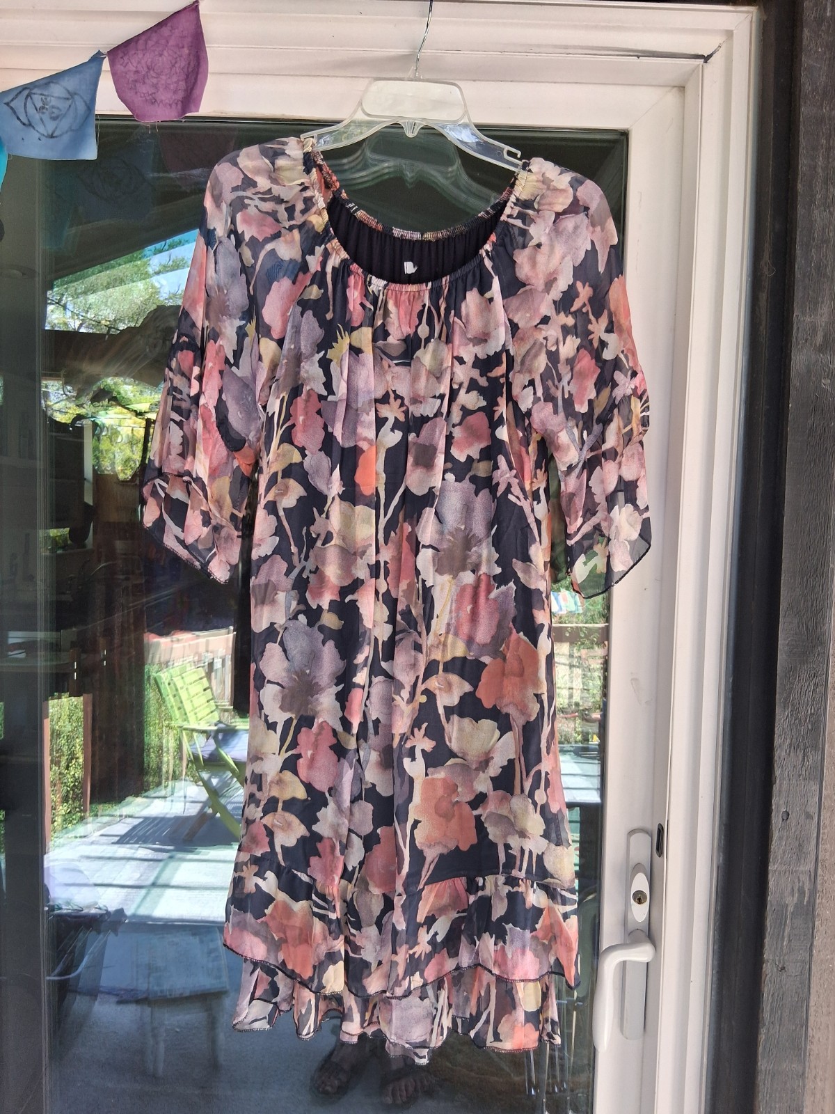 Pretty Floral Chiffon Tunic/Dress With Round Neck And Ruffle Bottom