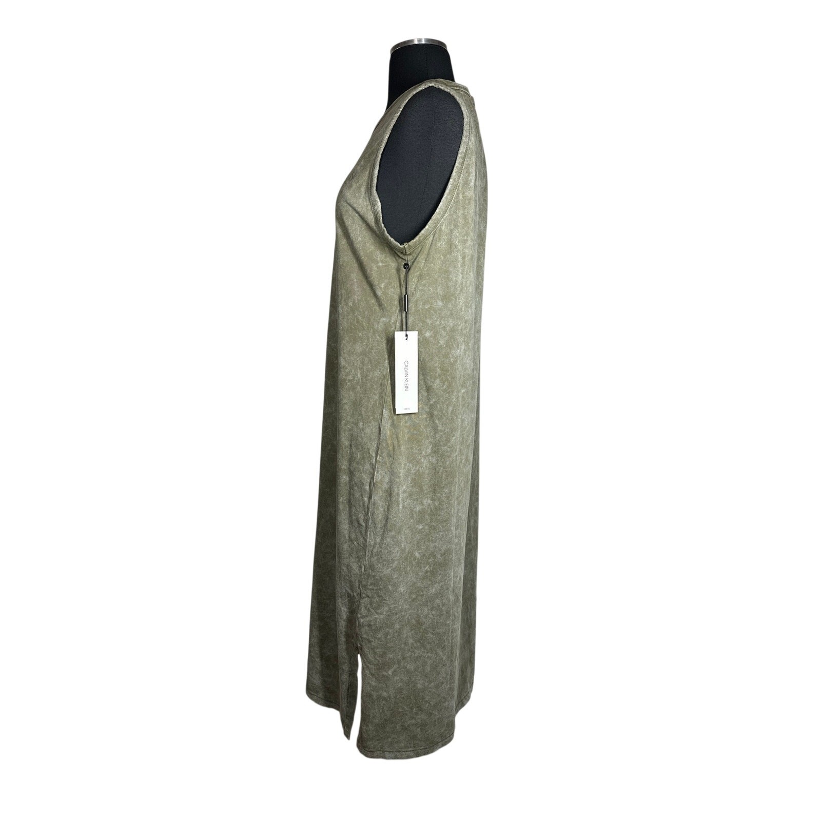 Calvin Klein Mineral Wash Sleeveless Midi Tank Top T-Shirt Dress Green L Cotton