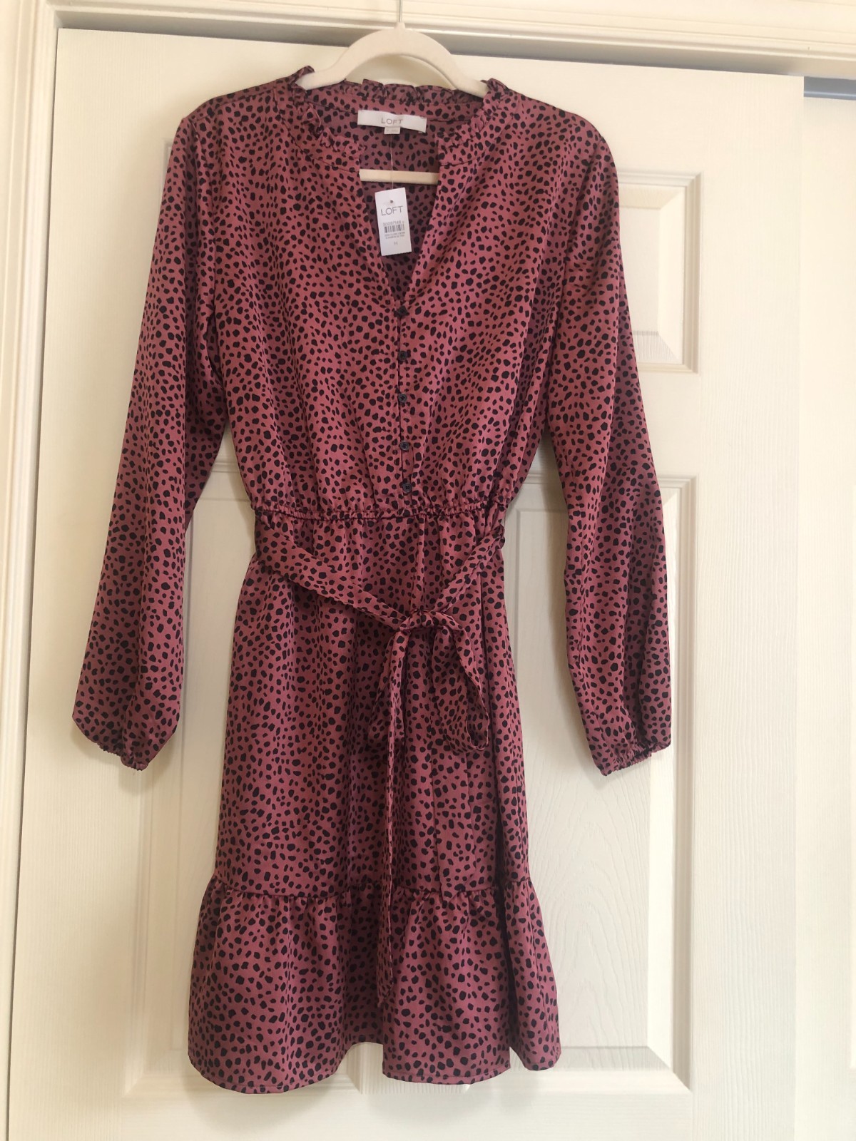 New w Tags Size M LOFT Pink Cheetah Long Sleeve Belt Dress