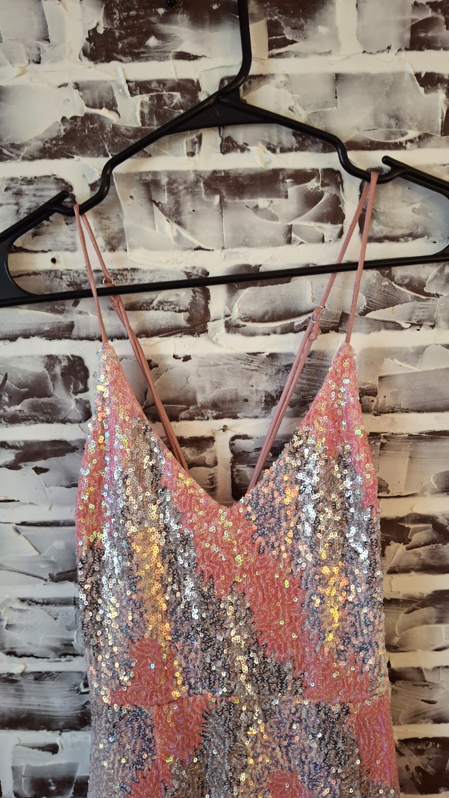 New Hello Molly Size 8 Pink Silver Sequin Dress Crossback Spaghetti Straps Mini