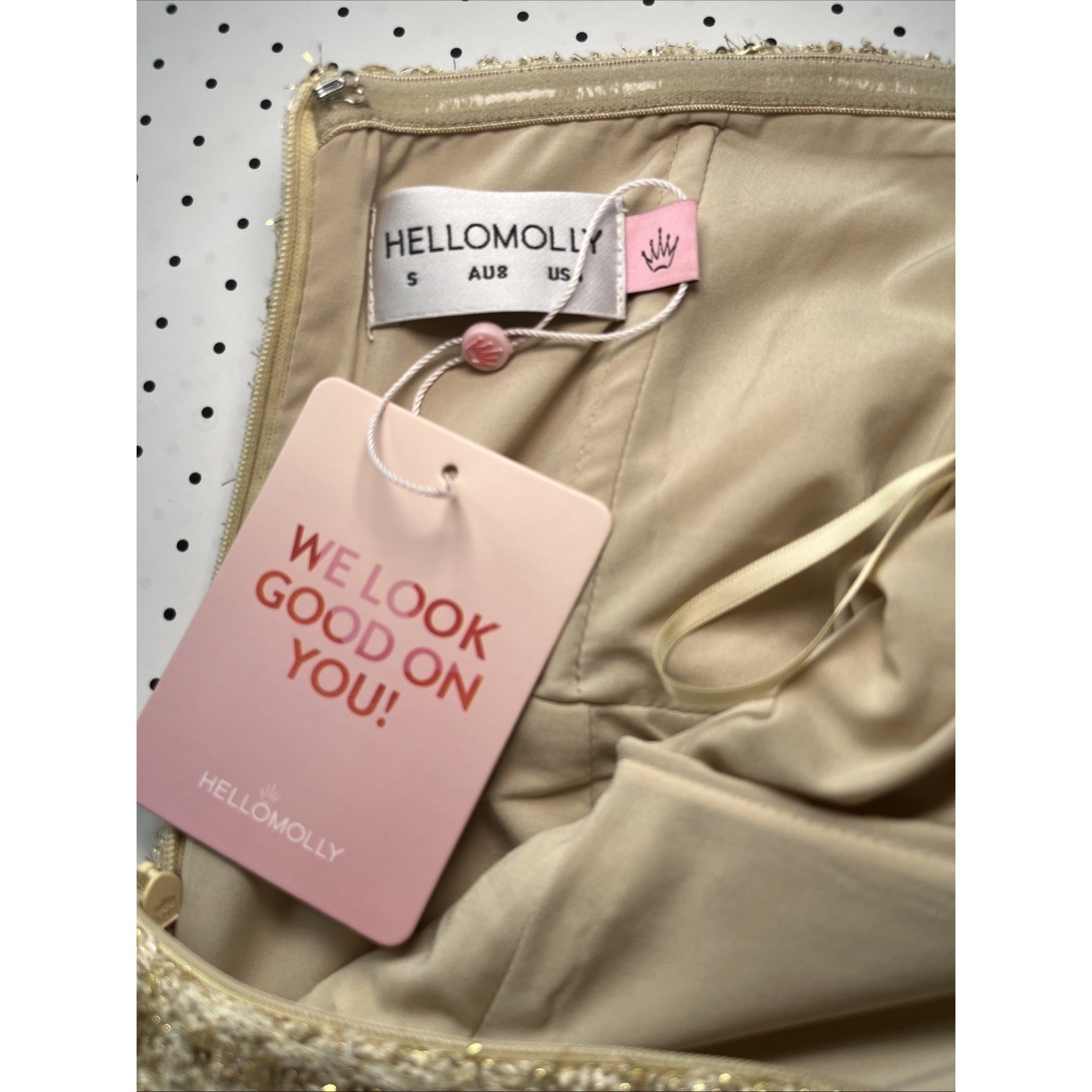 Hello Molly Gold Strapless Tweed Mini Dress Sequin Bouclé Cocktail Party NWT Sml