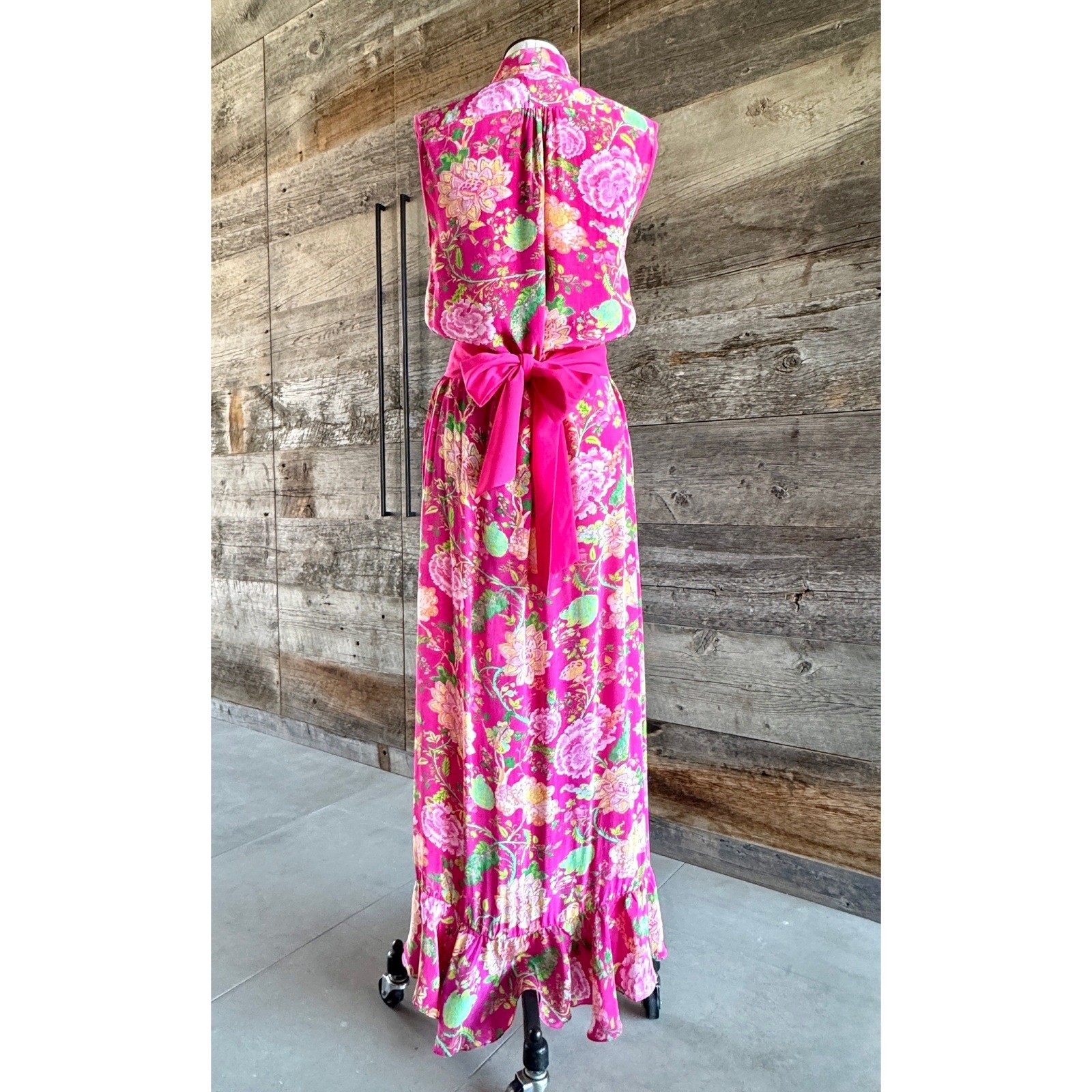 Rococo Sand Floral Wrap Maxi Dress S Pink Ruffle Flounce Wedding Romantic READ*