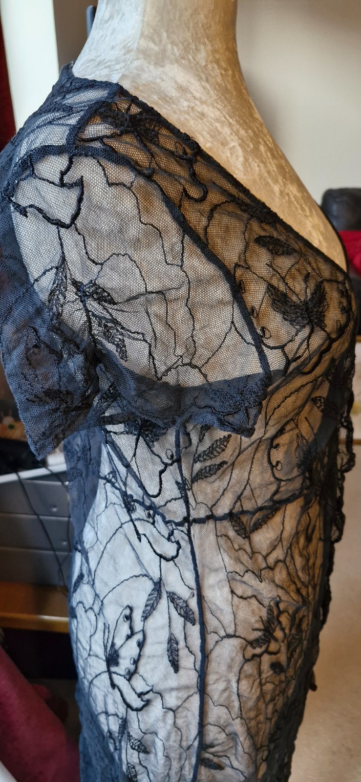 2 items. Soft pretty lace GHOST black party dress and slip Vintage, 16 & L