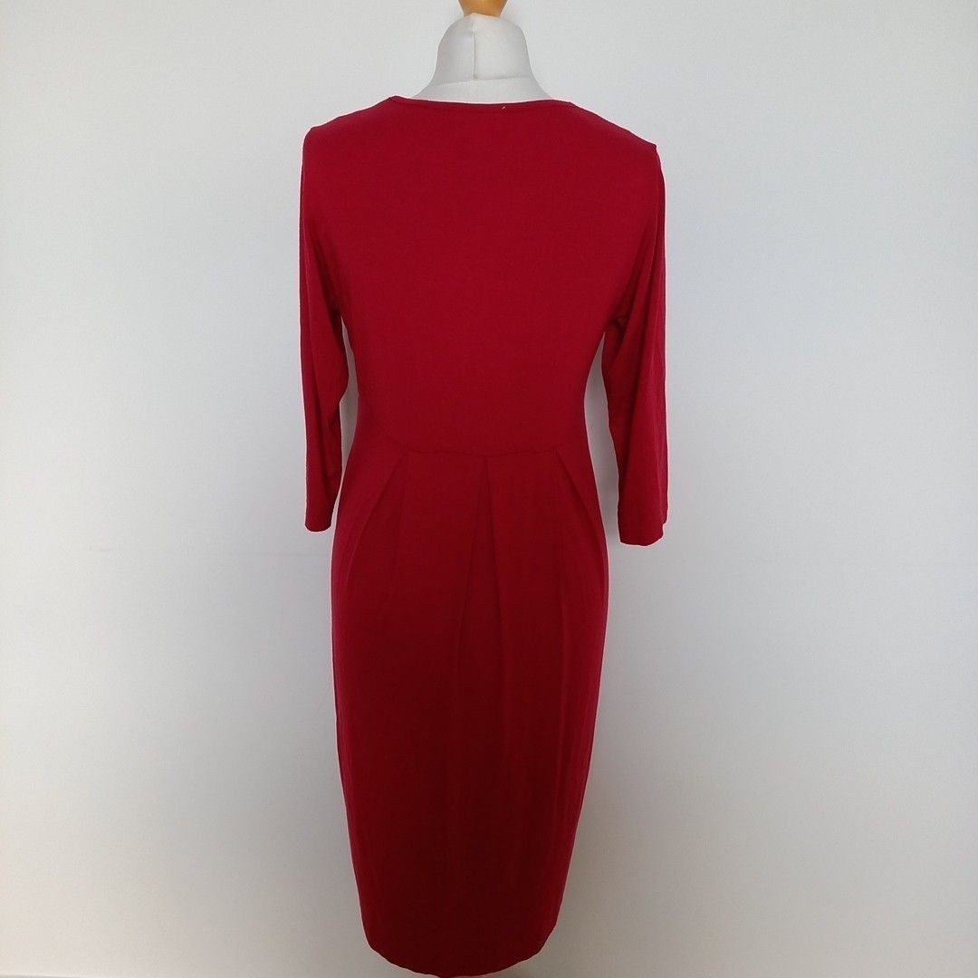 Masai Red Deep V Neck Jersey Dress L UK 14/16 Relaxed Fit Made in Portugal