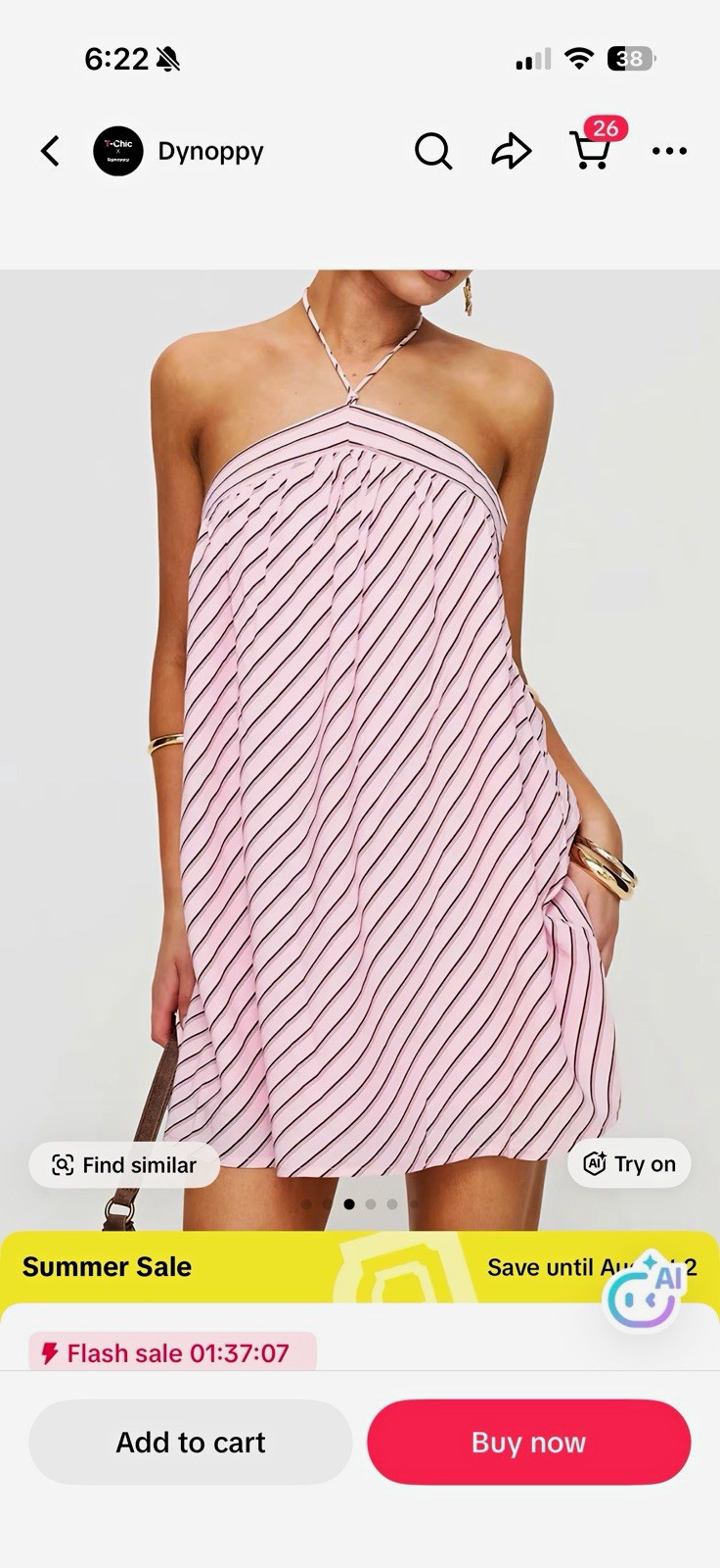 Dynoppy Women’s Pink/Black Striped Halter Sleeveless Mini Shift Dress Size X