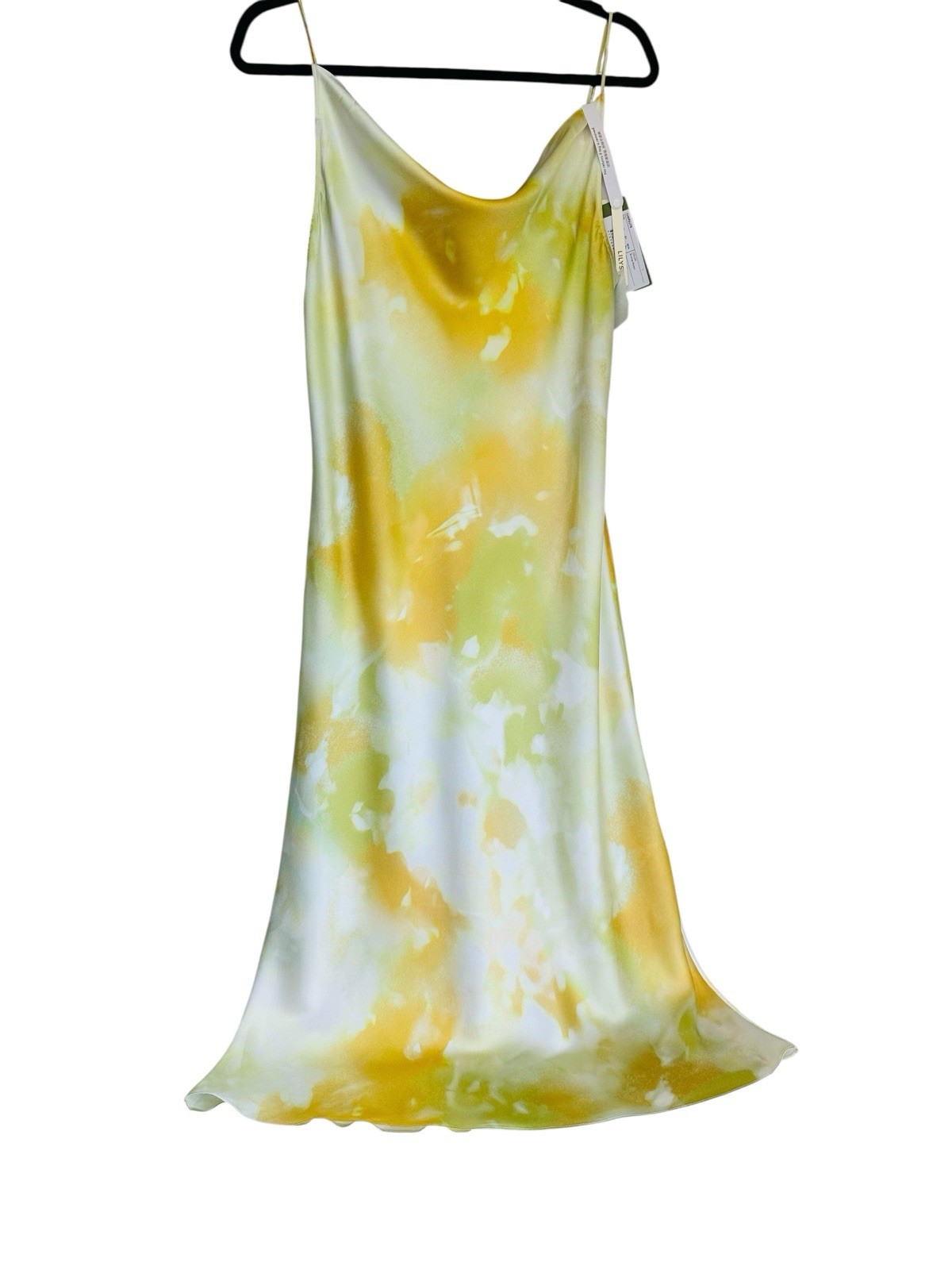 SILK CHARMEUSE 100% Silk Cami Yellow & Green Maxi Dress Size M US 6 NWT