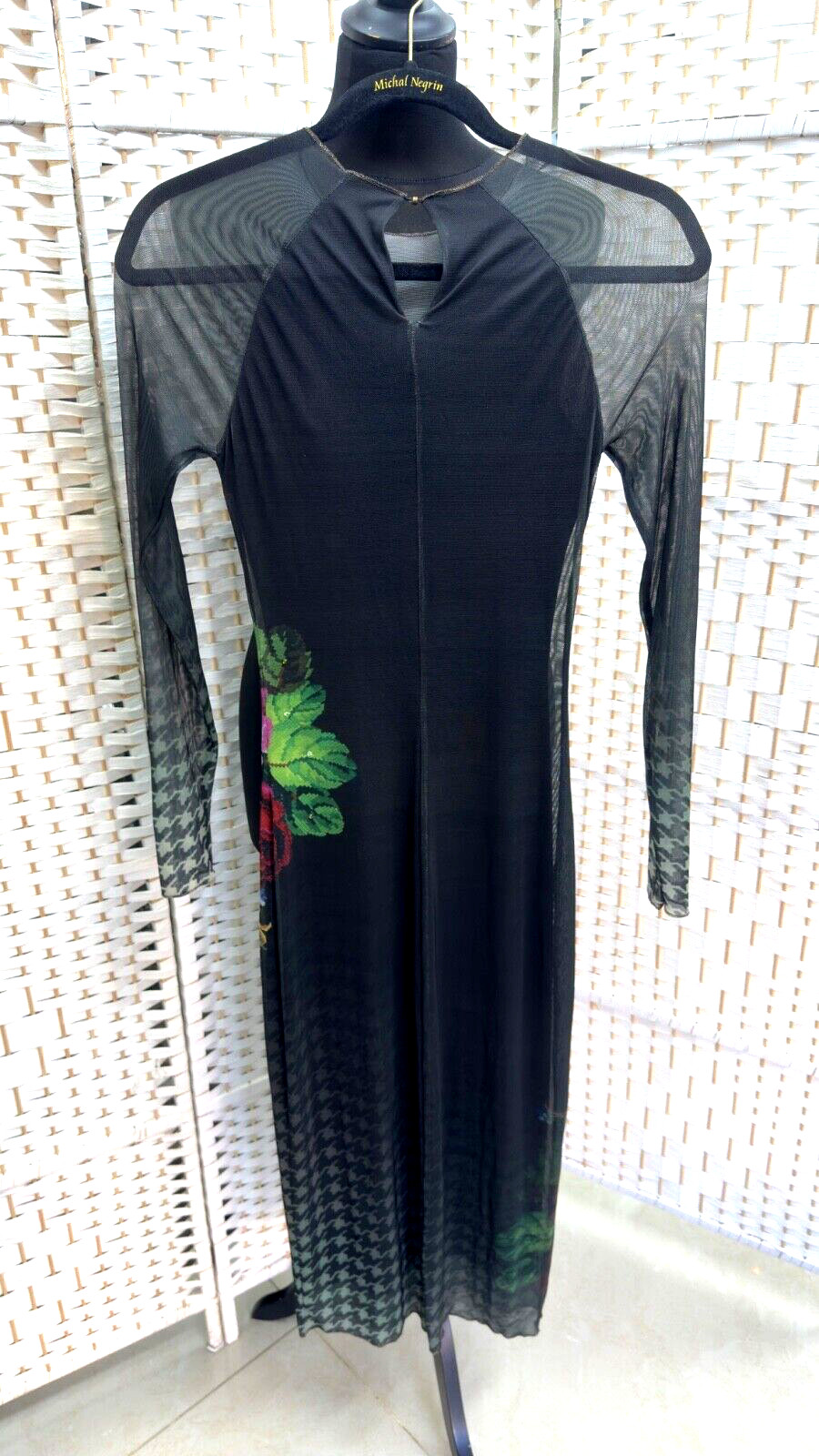 Michal Negrin Length Black Dress With Colorful Flowers Dress Size – XS –