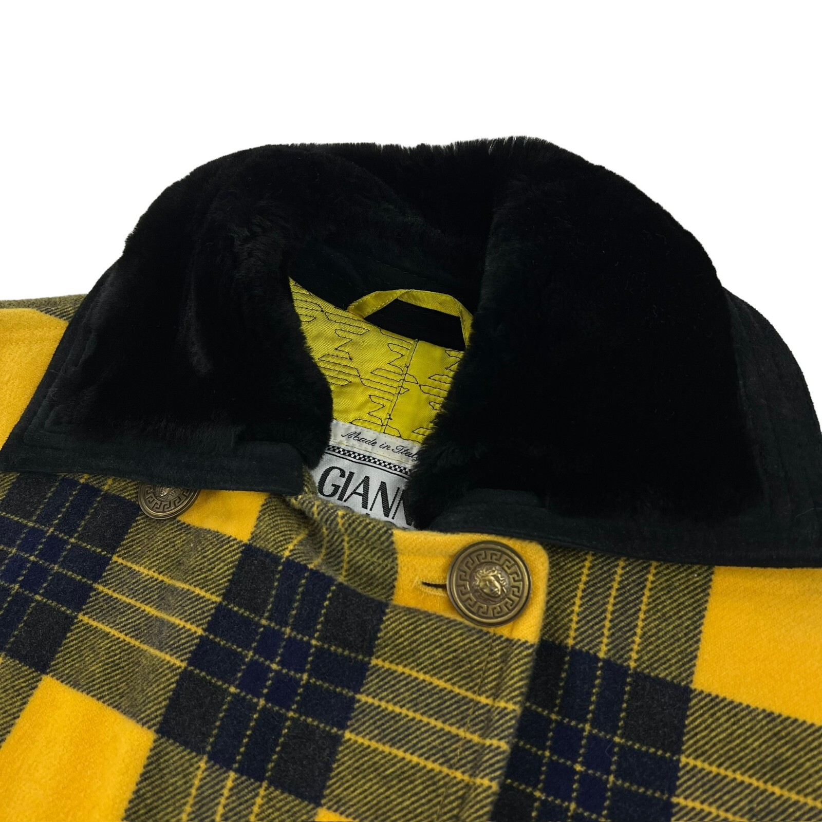 Gianni Versace Double Breasted Shift Dress Wool/Cashmere Tartan Plaid • 38 Italy