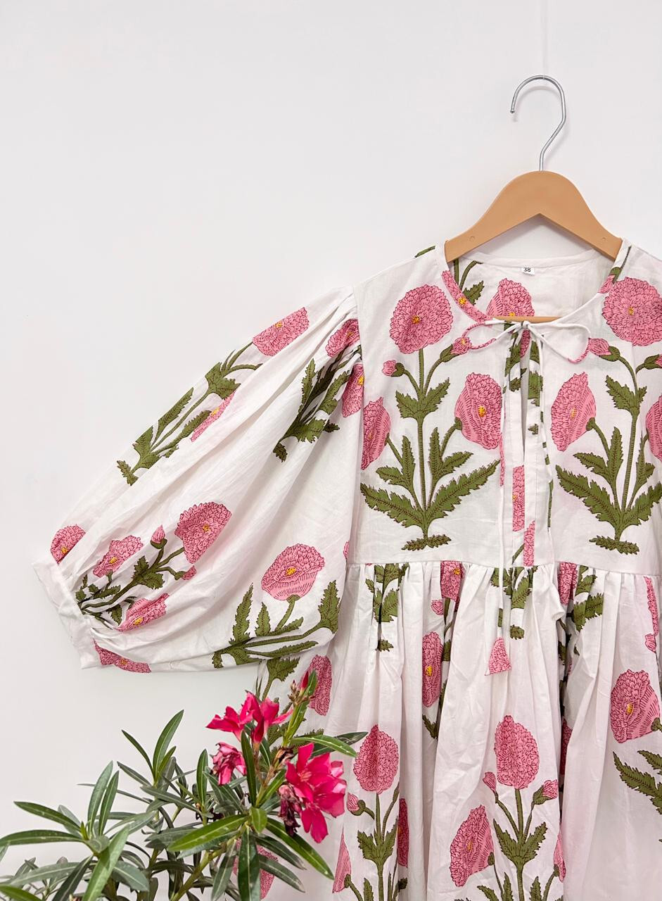 Cotton Block Printed Dress Block Print Dress, Indian Tunics, Hand Printed Dress,