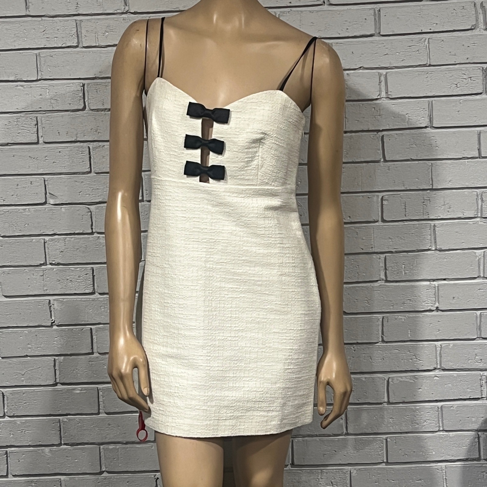 LoveShackFancy Adelaide Dress Cream Black Bow Mini Sweetheart D2432-2004 Size 12