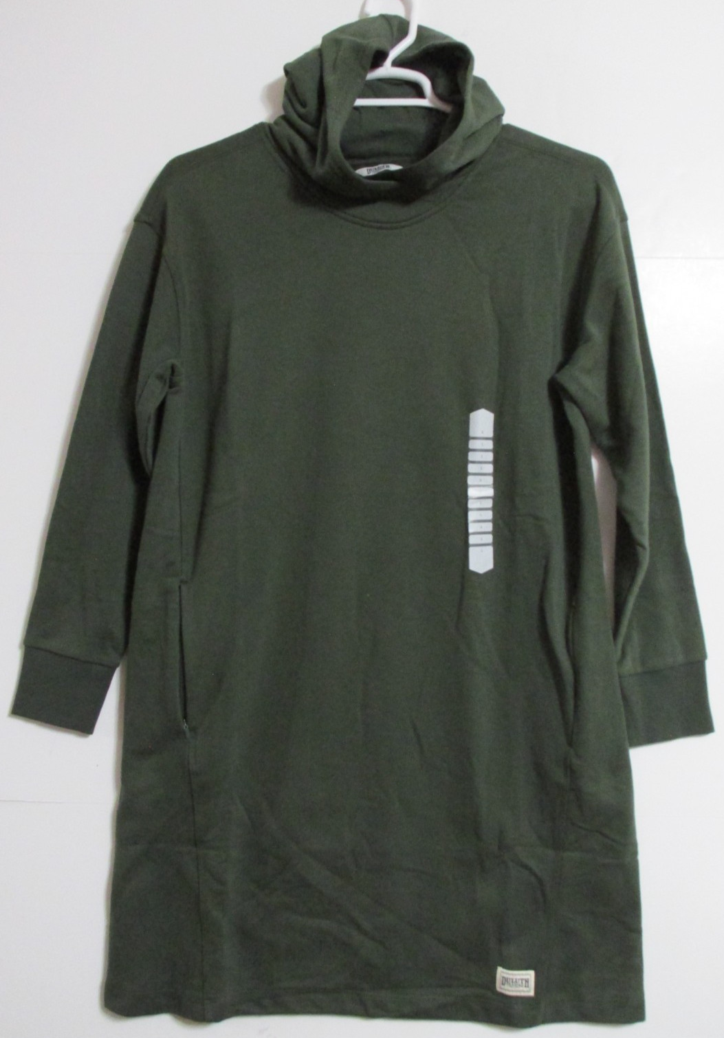 Women’s Duluth Trading Co Lazy French Terry Hoodie Dress Dark Olive Size LARGE