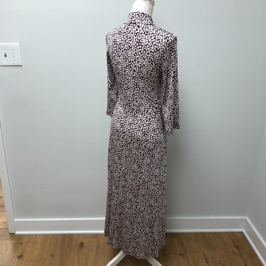 Samsoe Samsoe Fritta Dress Maxi Choco Aster Floral Micro Print Womens XS Retro