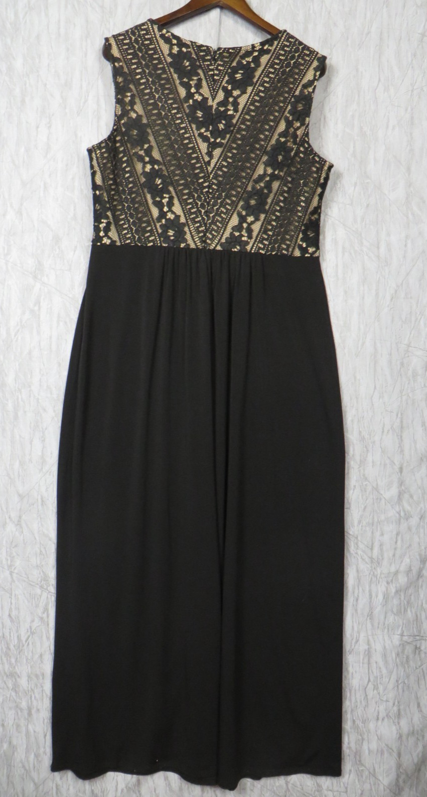 Wardrobe A Womens 16 Black Beige Lace Maxi Dress Sleeveless Evening Gown