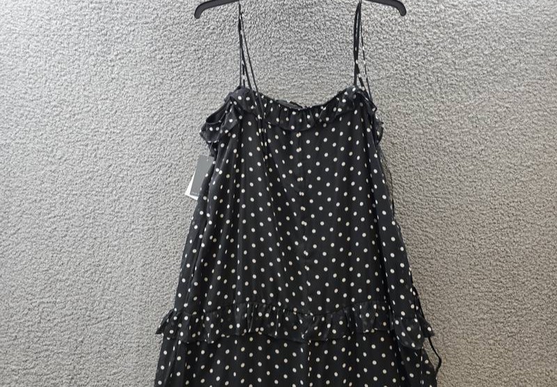 Julia Jordan Tie-Strap Ruffle-Tier Maxi Dress Women’s XL Black White Polka Dots