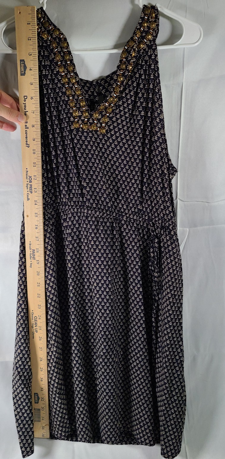 Lucky Brand Women’s Medium BOHO Printed Beaded Studded V-Neck Midi Dress