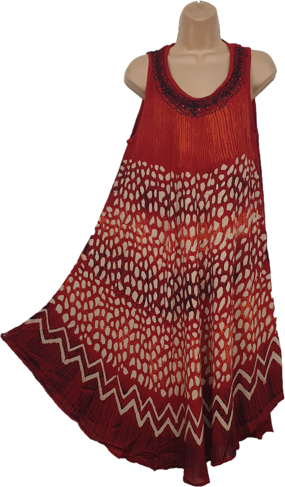 Boho Batik Dress Tunic Summer Sleeveless Embroidered Beach Holiday One size