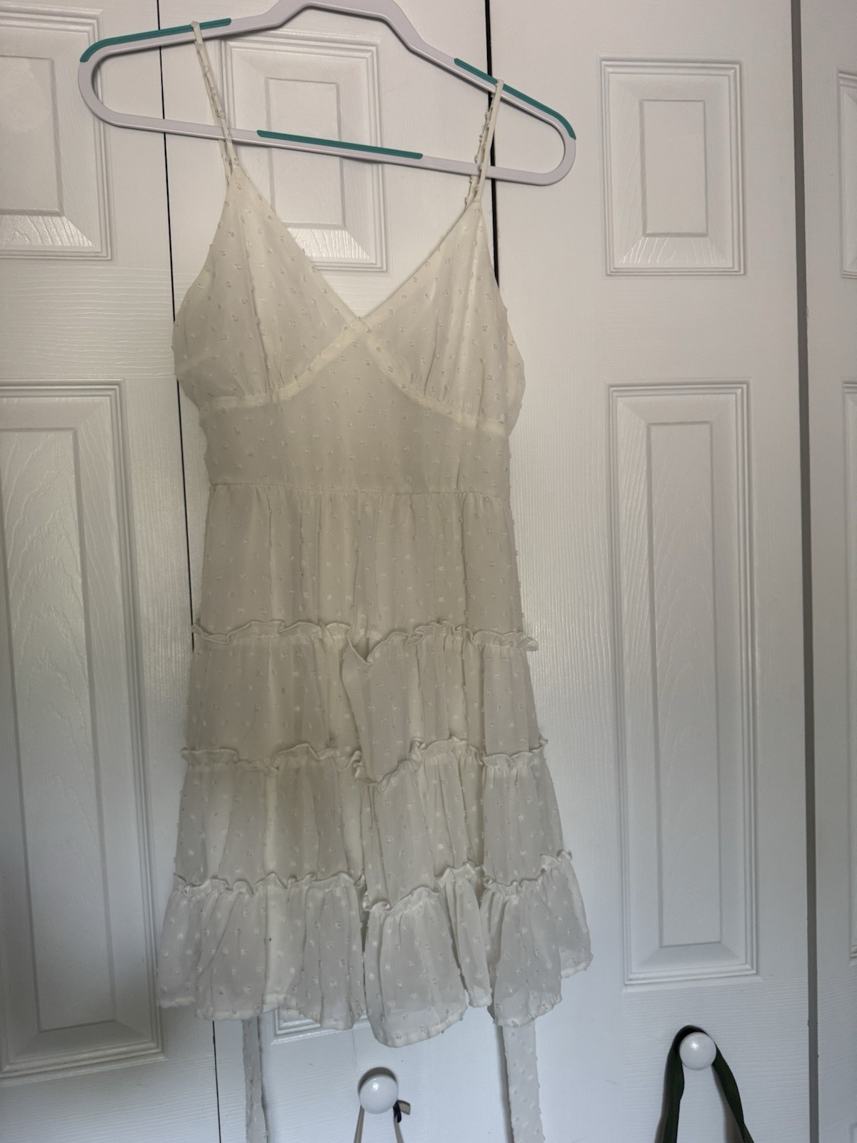 Altar’d State White Chiffon Ruffle Fit & Flare Mini Dress V-Neck M