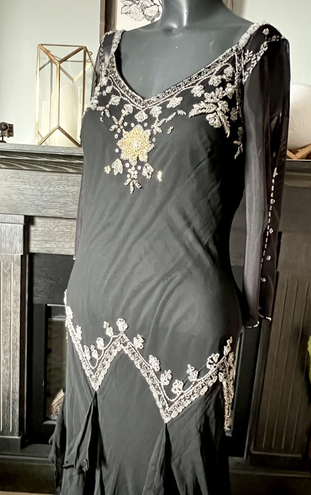 Vintage Y2K Xscape by Joanna Chen Old Hollywood Style Black Silk Beaded Dress 12