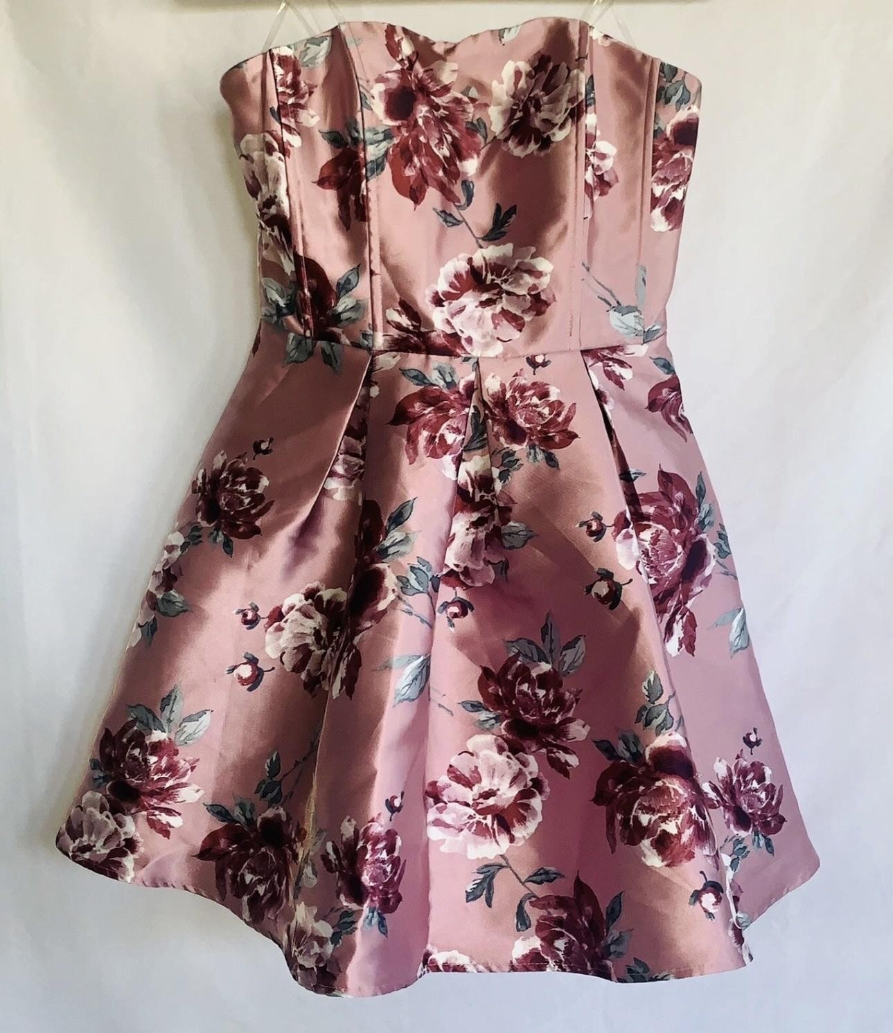 Speechless Dress Juniors 11 Mauve Wine Strapless Floral Fit & Flare Skater