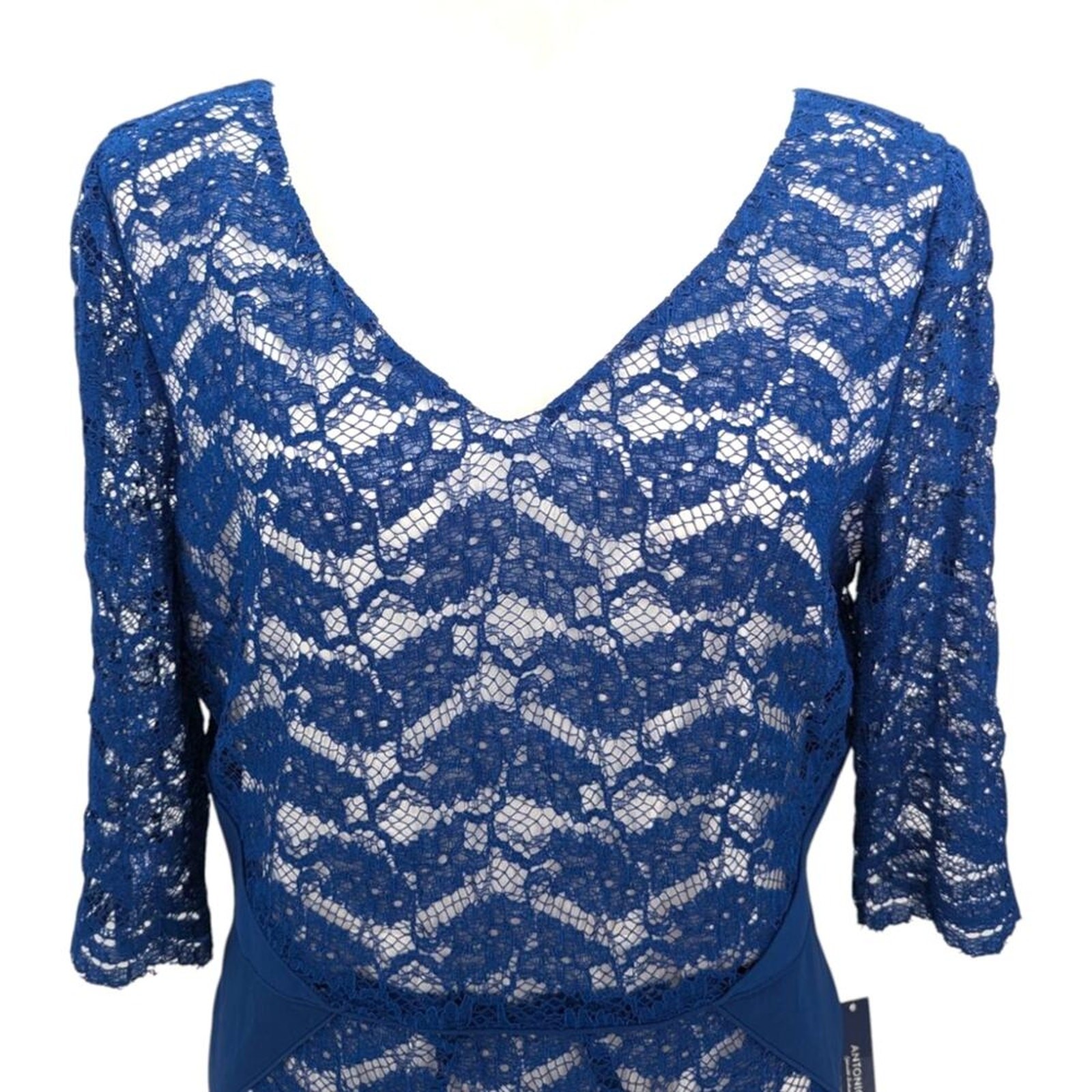 ANTONIO MELANI Navy Blue Lace Abelia Dress Formal Cocktail Size 14 New With Tags