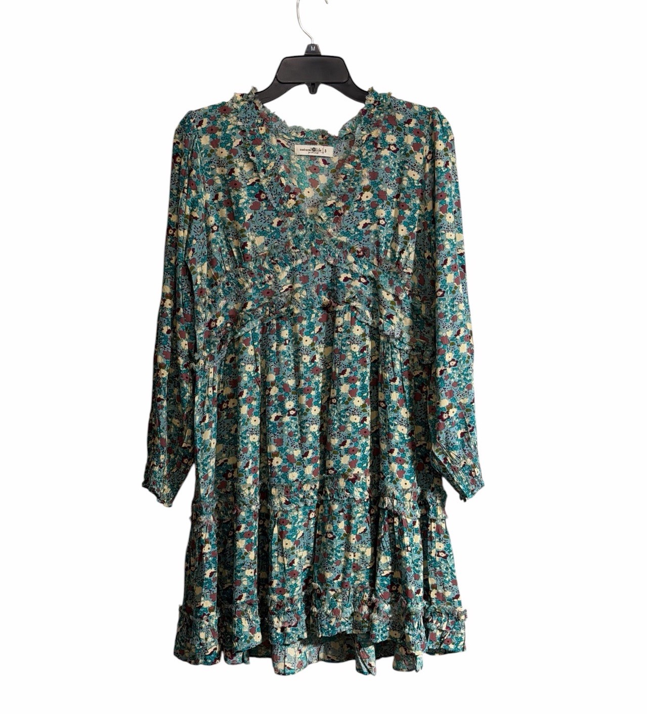 Natural Life Mini Babydoll Dress Small Teal Ruffled Floral Boho Fairy Whimsigoth