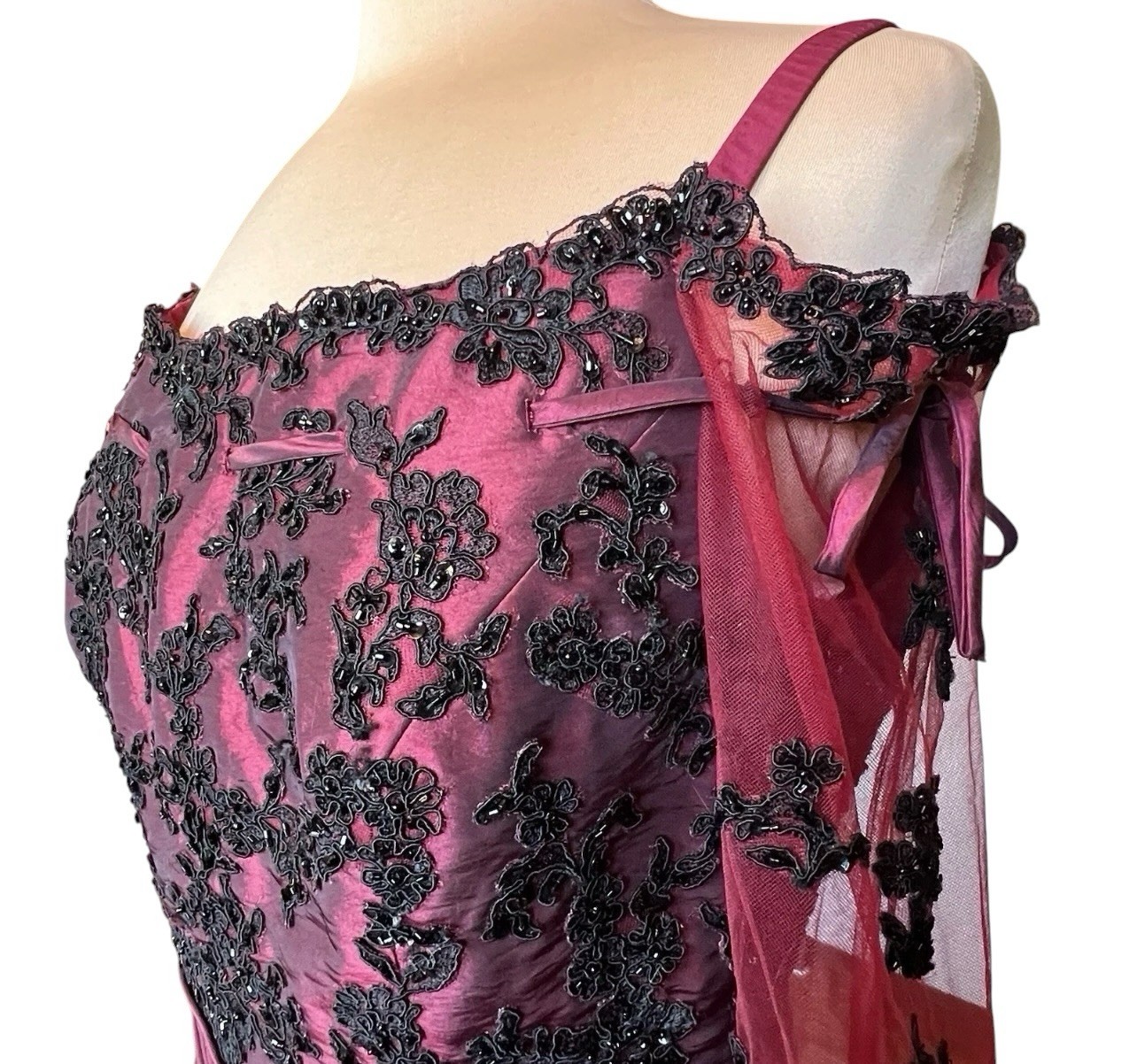 LaBelle Fashions Formal Gown Size 14 Wine Black Lace Whimsigoth Goth Romantic