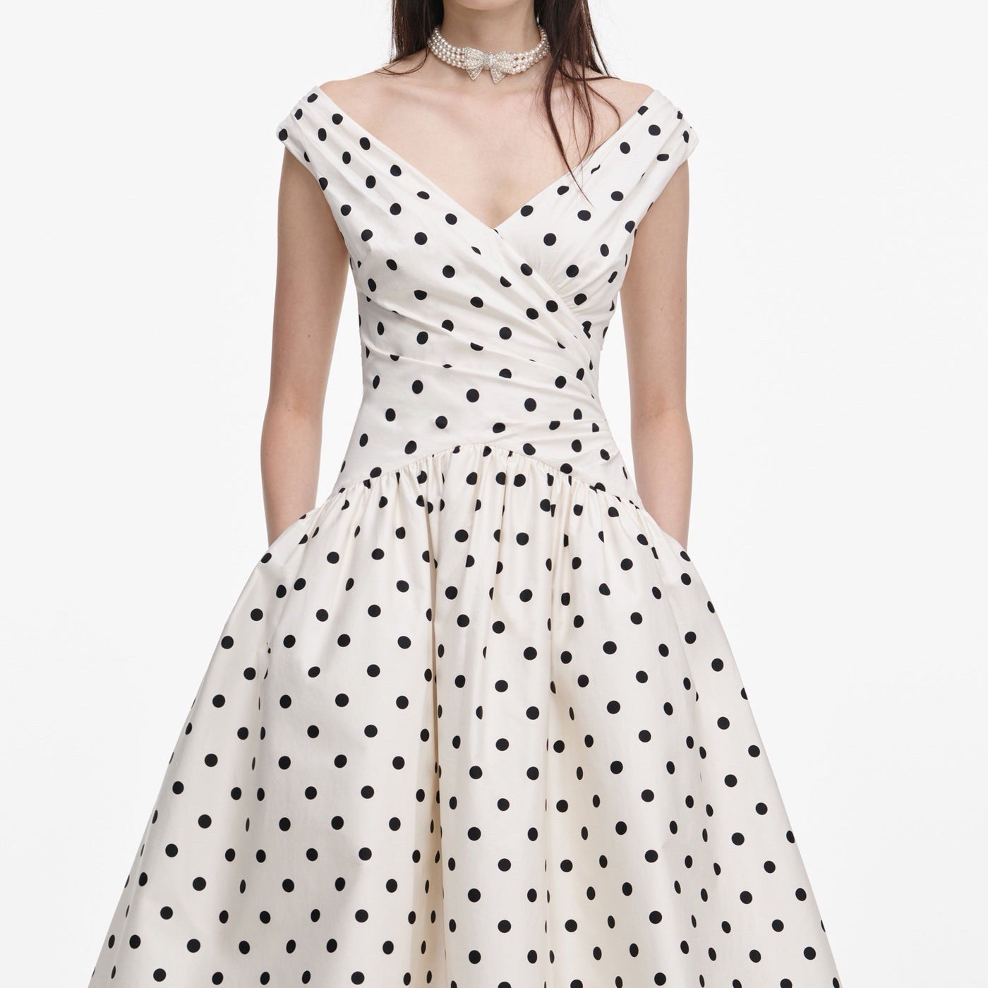 self portrait CREAM POLKA DOT COTTON MIDI DRESS $ 690 Size US 2 UK 6