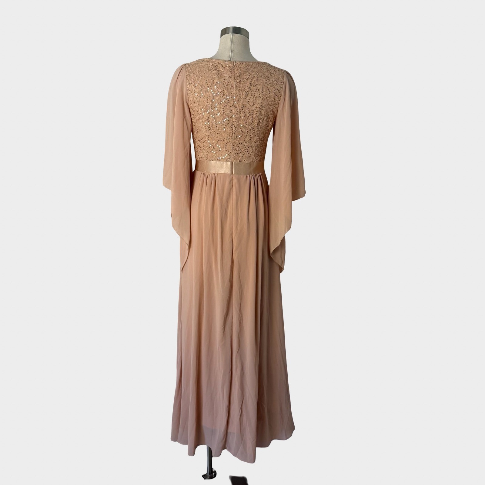 Miusol Champagne Pink Lace Sequin Maxi Dress Angel Sleeve Medium Fairycore