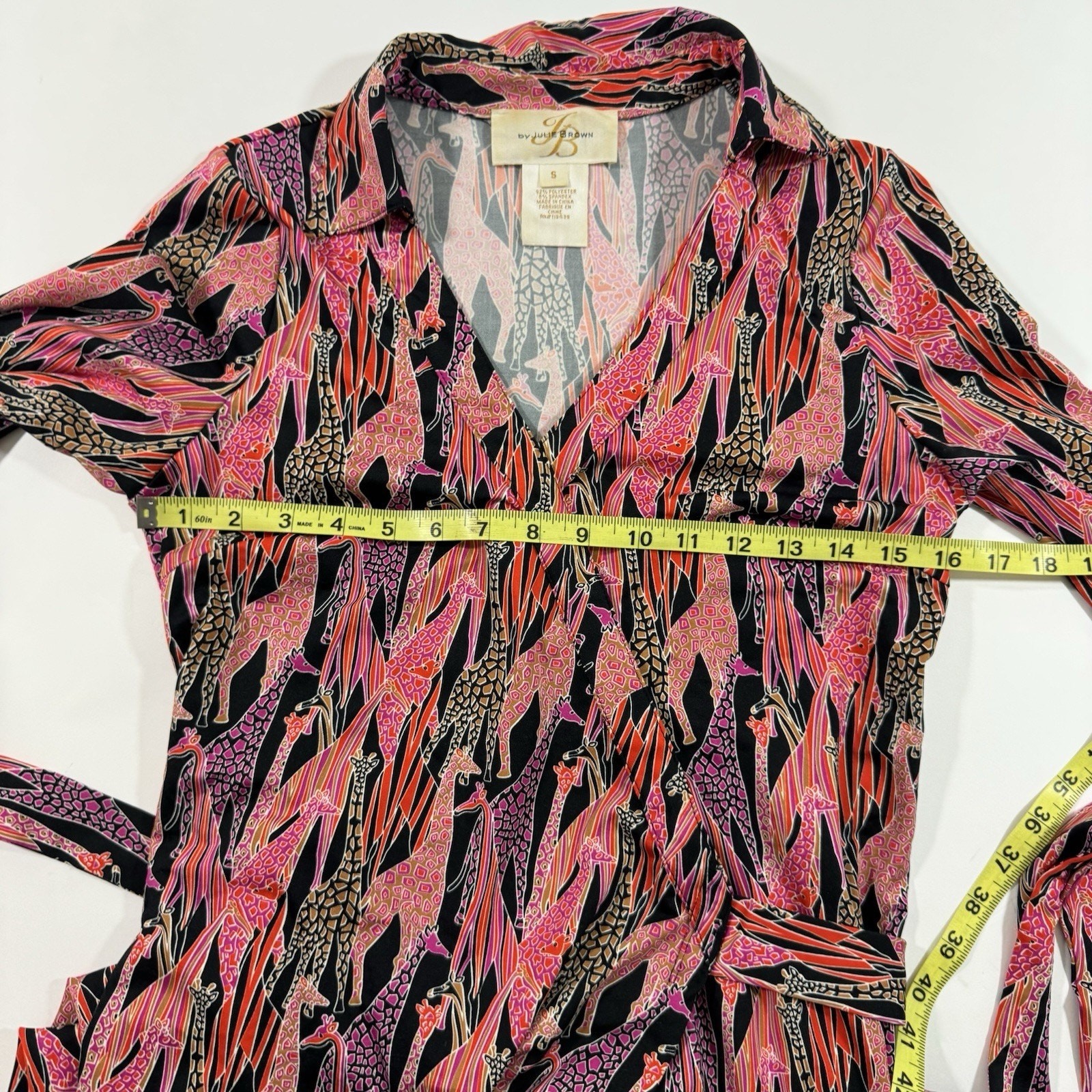 Julie Brown Wrap Dress Size Small Giraffe Print Black Pink