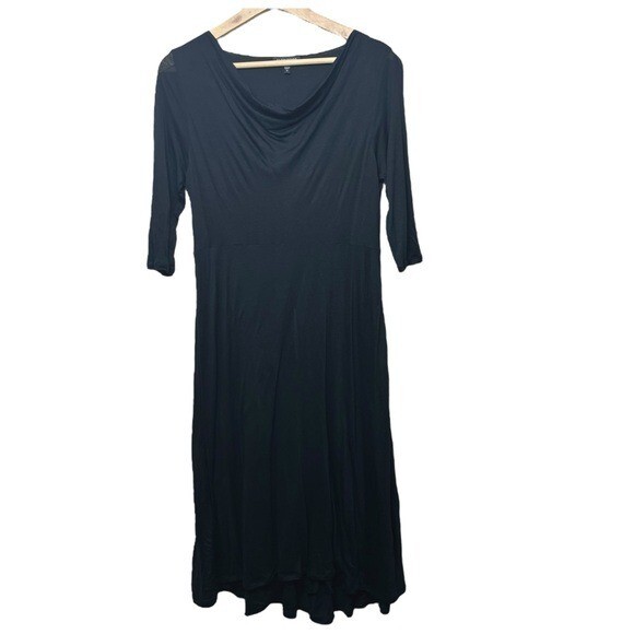Eileen Fisher Black Lyocell Silk Blend Cowl Neck Jersey Midi Witchy Dress Size M