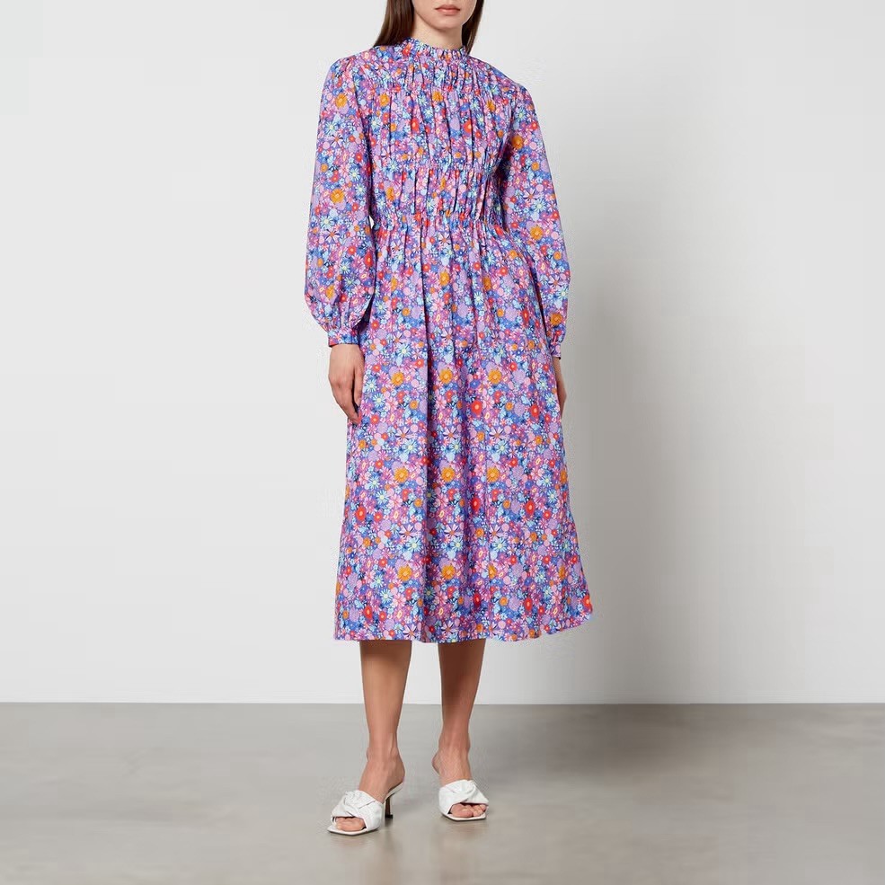 New Olivia Rubin Tammy Blue Mini Floral Cotton Midi Dress,UK 12
