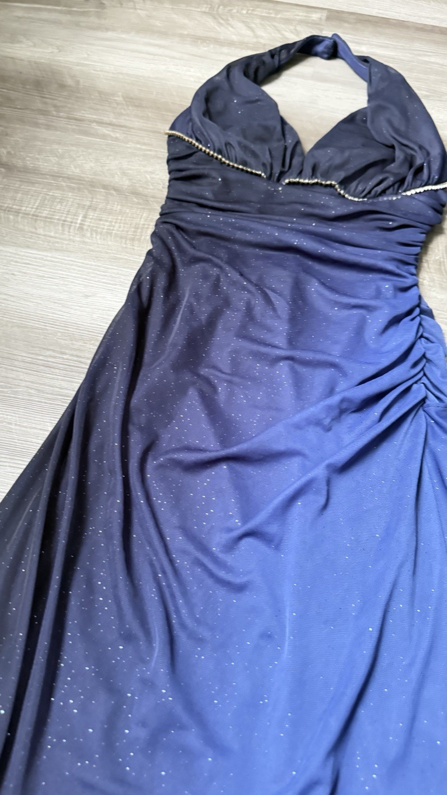 BETSY & ADAM Linda Bernell Blue Halter Ruched Beaded Chiffon Sheath Dress 4