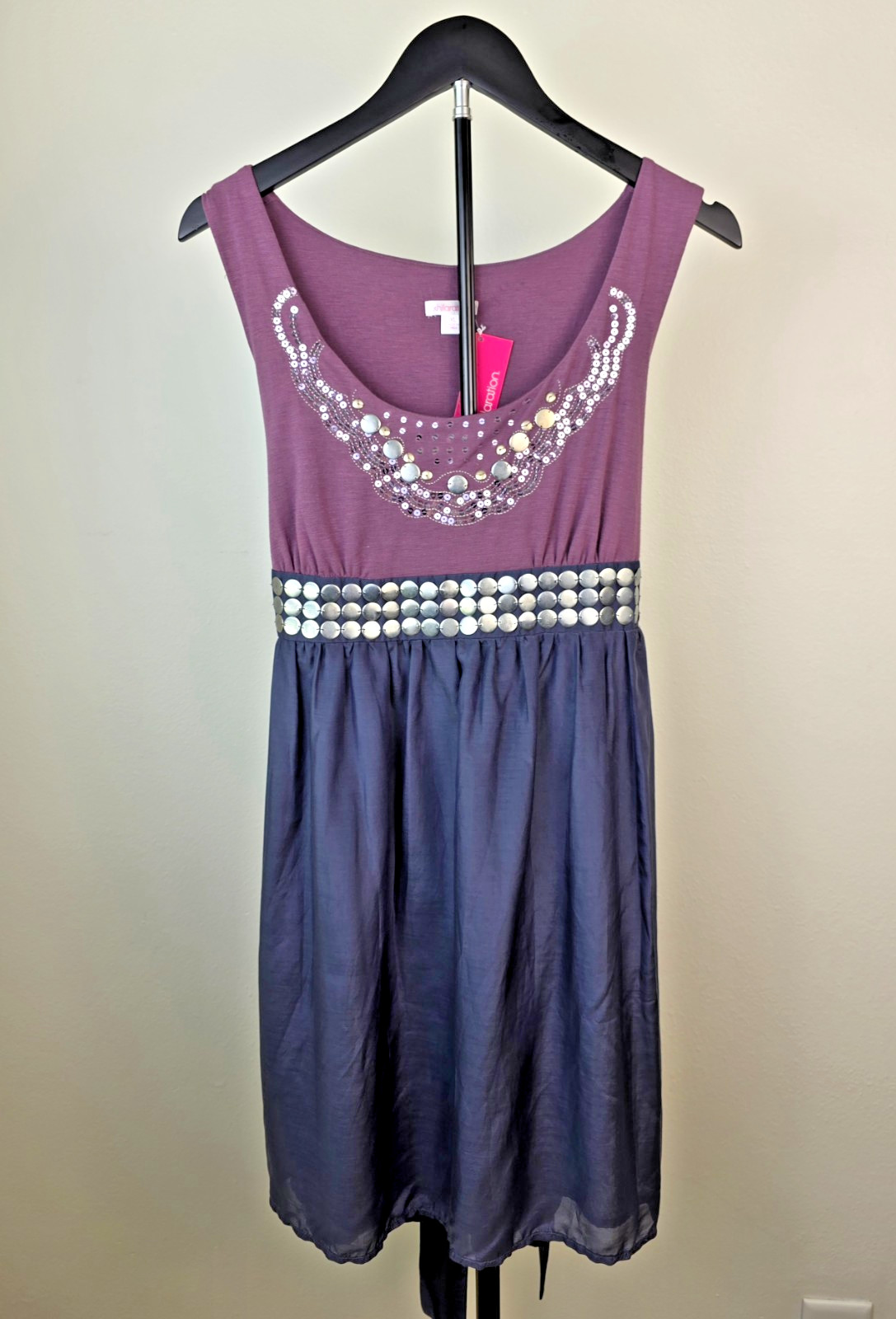 XHILARATION Plum Purple/Blue Sequin Peplum Scoop Neck Tie Back Tank Dress SZ XL