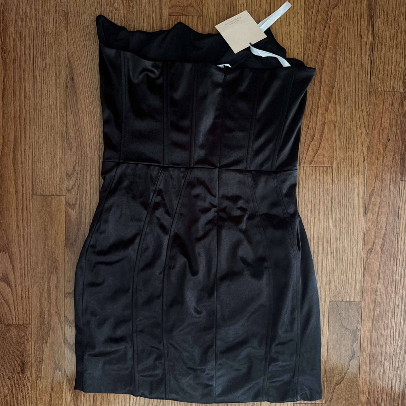 Superdown Zoe Strapless Satin Bodycon Mini Dress Black Size M