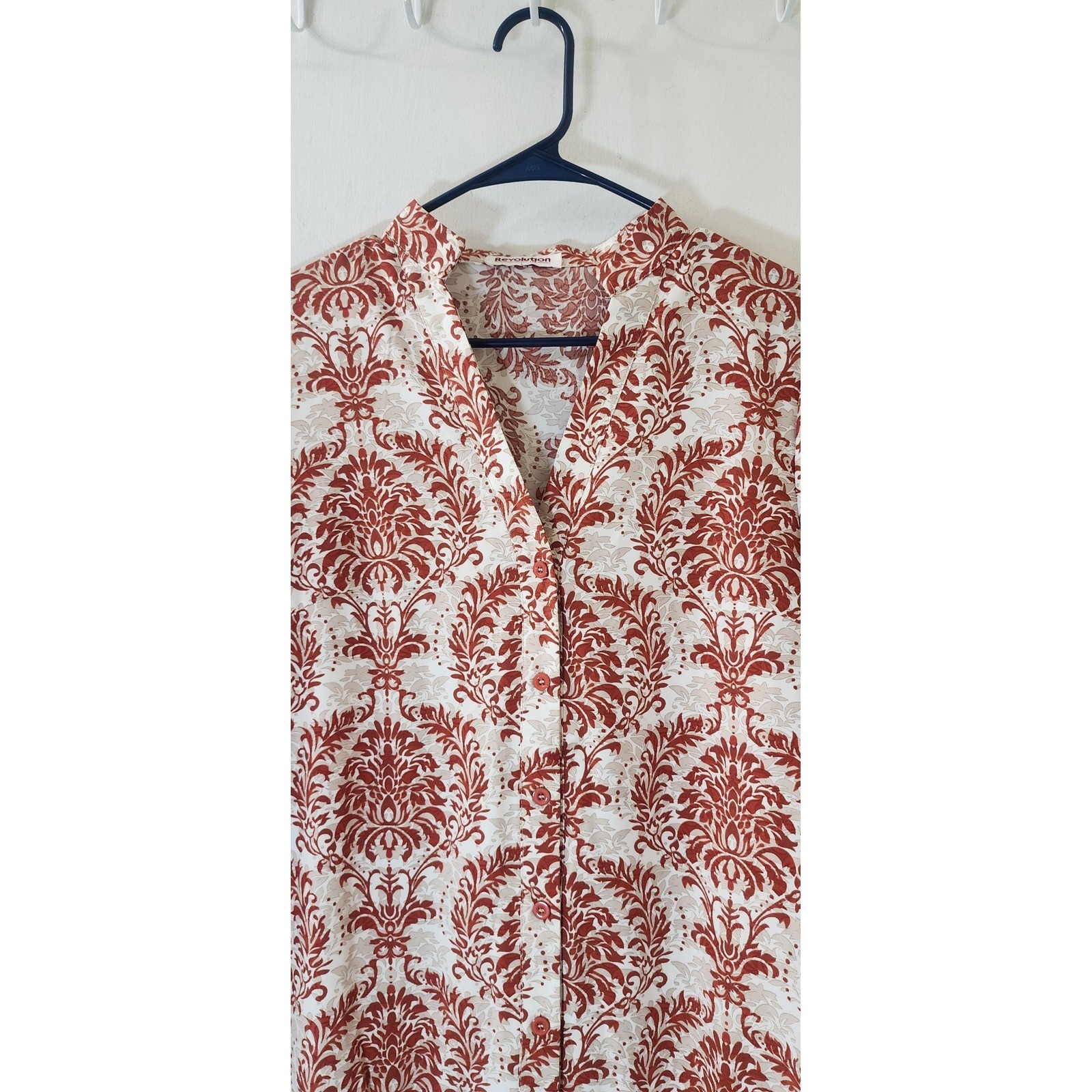 Revolution Damask Print Ruffle Hem Mini Dress Rust Orange Cream Size L